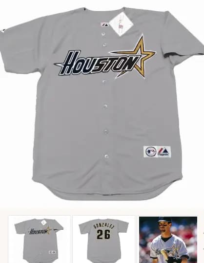 LUIS GONZALEZ Houston Astros 1997 Majestic Throwback Away Baseball Jersey