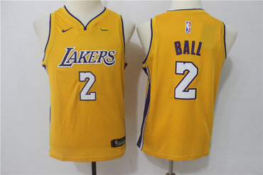 Lakers 2 Lonzo Ball Yellow Youth Nike Swingman Jersey