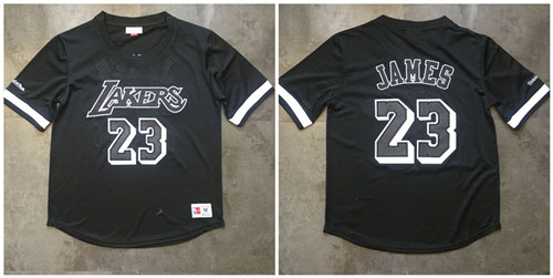 Lakers 23 Lebron James Black Short Sleeve Mitchell & Ness Jersey