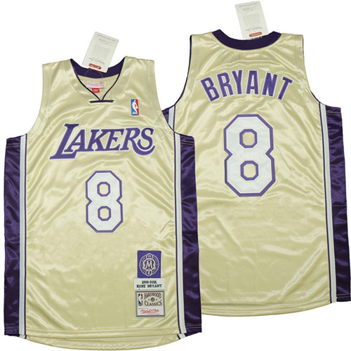 Lakers 8 Kobe Bryant Gold 1996-2016 The hall of fame Throwback Jerseys