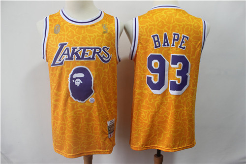 Lakers 93 Bape Yellow Hardwood Classics Jersey