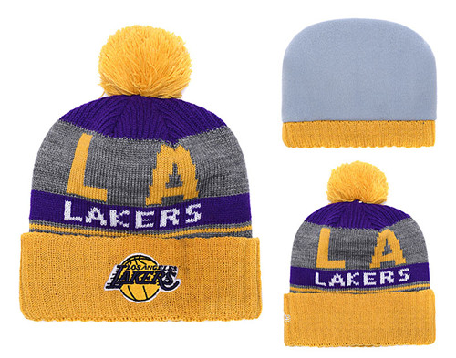 Lakers Fresh Logo Gold Pom Knit Hat YD