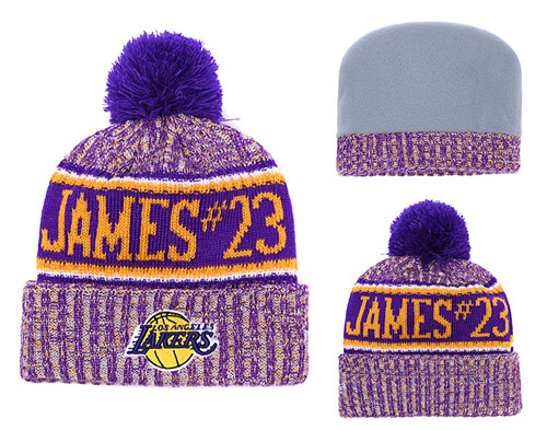 Lakers Fresh Logo Purple Pom Knit Hat YD