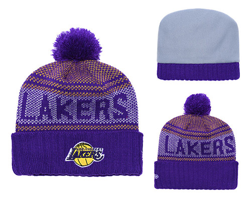 Lakers Fresh Logo Purple Pom Knit Hat YD