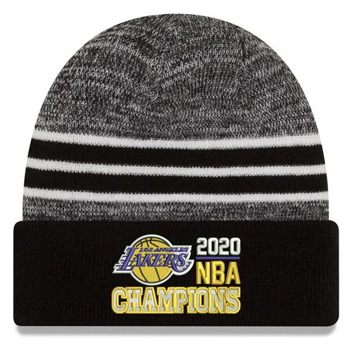 Lakers Team Logo Black 2020 NBA Finals Champions Pom Cuffed Knit Hat SG