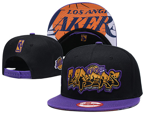 Lakers Team Logo Black Purple Adjustable Hat GS