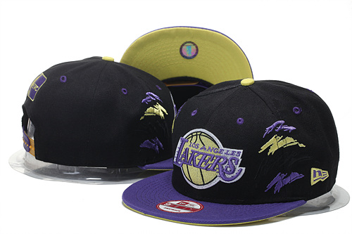 Lakers Team Logo Black Purple Adjustable Hat GS