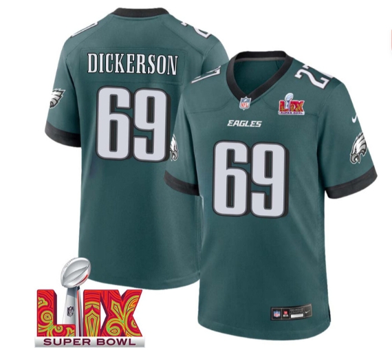 Landon Dickerson No 69 Men Super Bowl LIX Philadelphia Eagles Home Game 2025 Jersey- Replica