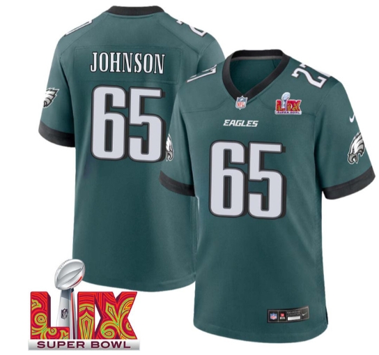 Lane Johnson No 65 Men Super Bowl LIX Philadelphia Eagles Home Game 2025 Jersey- Replica
