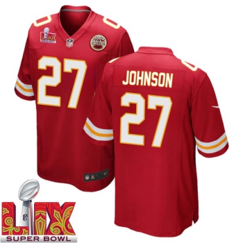 Larry Johnson No 27 Men Super Bowl LIX Kansas City Chiefs Home Game 2025 Jersey- Replica