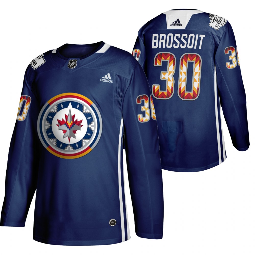 Laurent Brossoit Jets 2020 WASAC Night Indigenous Heritage Navy Jersey