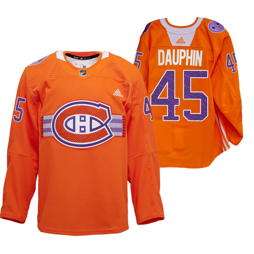 Laurent Dauphin Les Canadiens Indigenous Celebration Night Jersey Orange Warmup