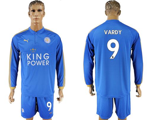 Leicester City #9 Vardy Home Long Sleeves Soccer Club Jersey