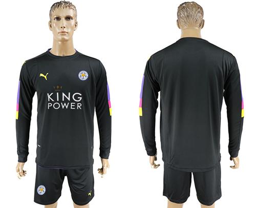 Leicester City Blank Black Goalkeeper Long Sleeves Soccer Club Jersey