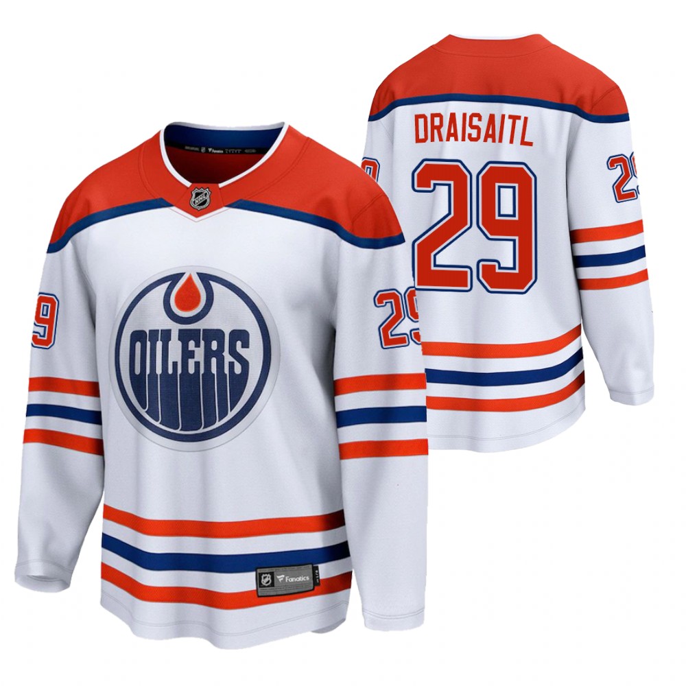 Leon Draisaitl Oilers 2021 Reverse Retro White Jersey Special Edition