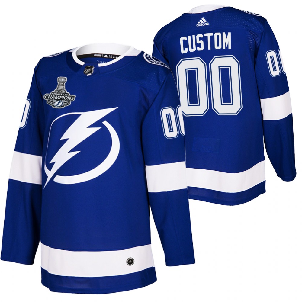 Lightning 2021 Stanley Cup Champions Custom Blue Authentic Patch Jersey