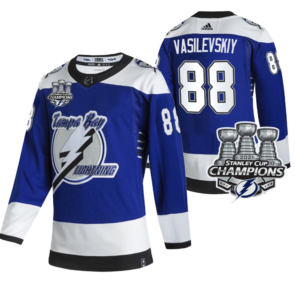 Lightning 3x Stanley Cup Champions Andrei Vasilevskiy Blue Reverse Retro Jersey