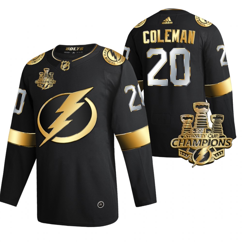 Lightning 3x Stanley Cup Champions Blake Coleman Black Golden Authentic Jersey