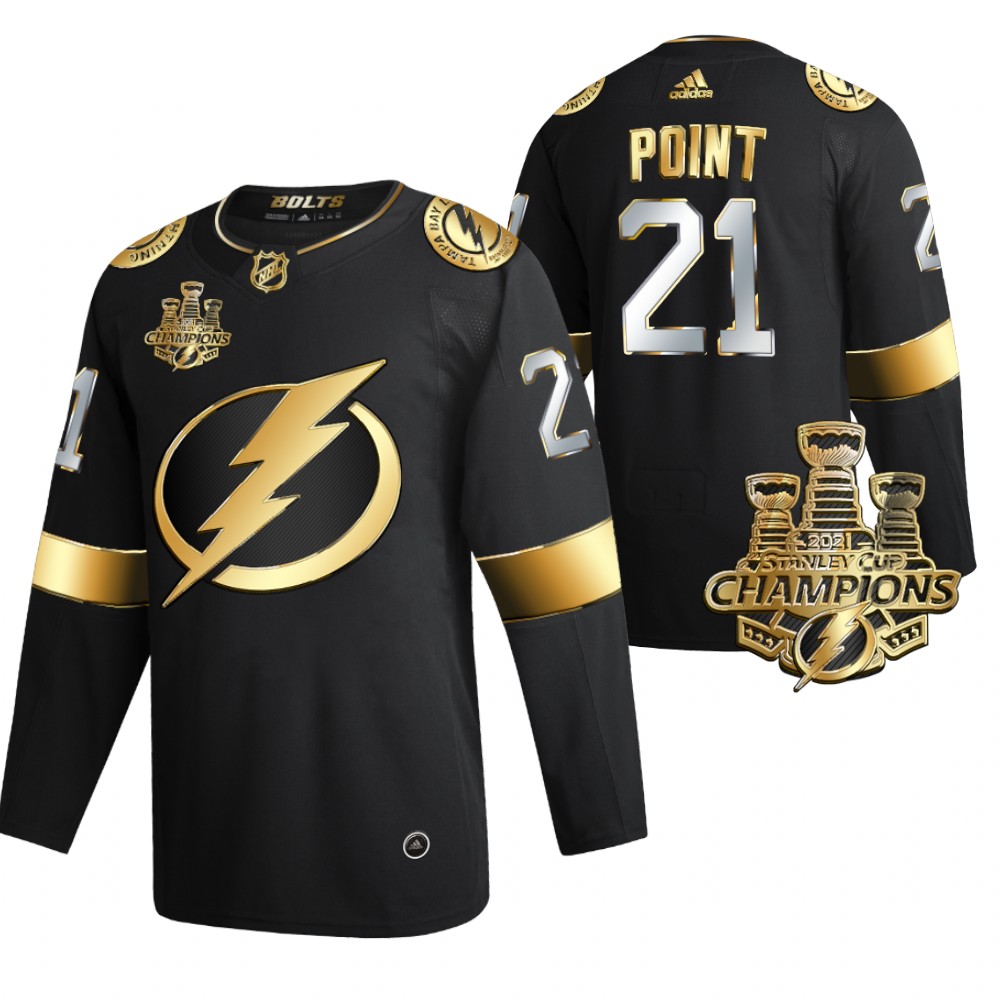 Lightning 3x Stanley Cup Champions Brayden Point Black Golden Authentic Jersey