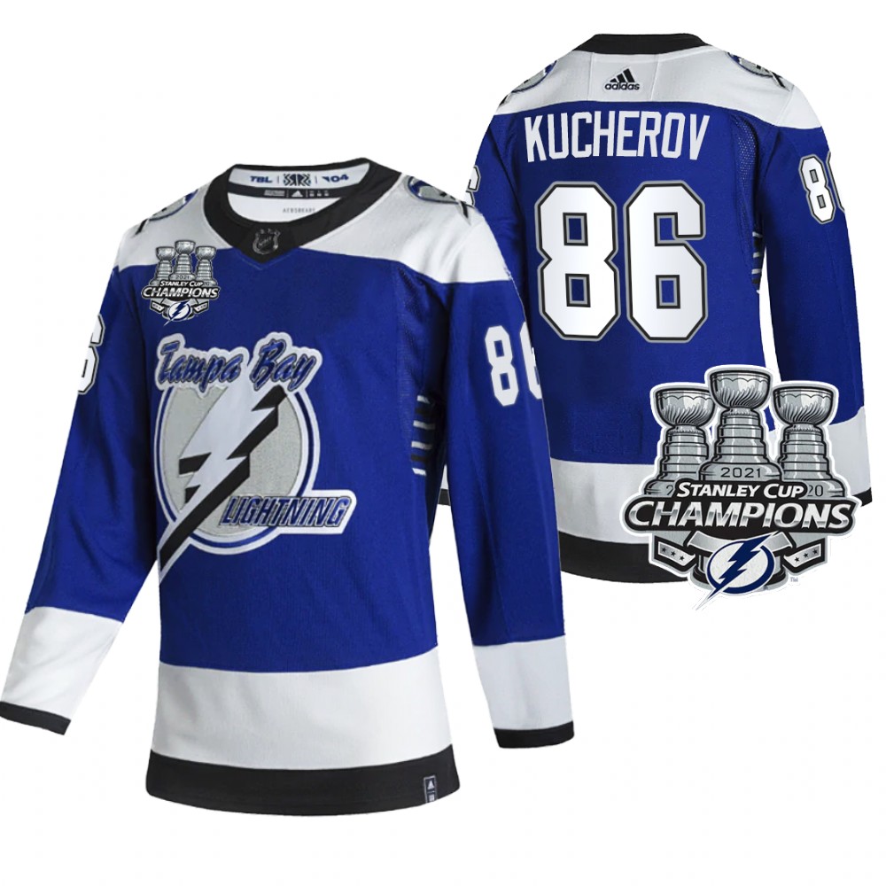 Lightning 3x Stanley Cup Champions Nikita Kucherov Blue Reverse Retro Jersey