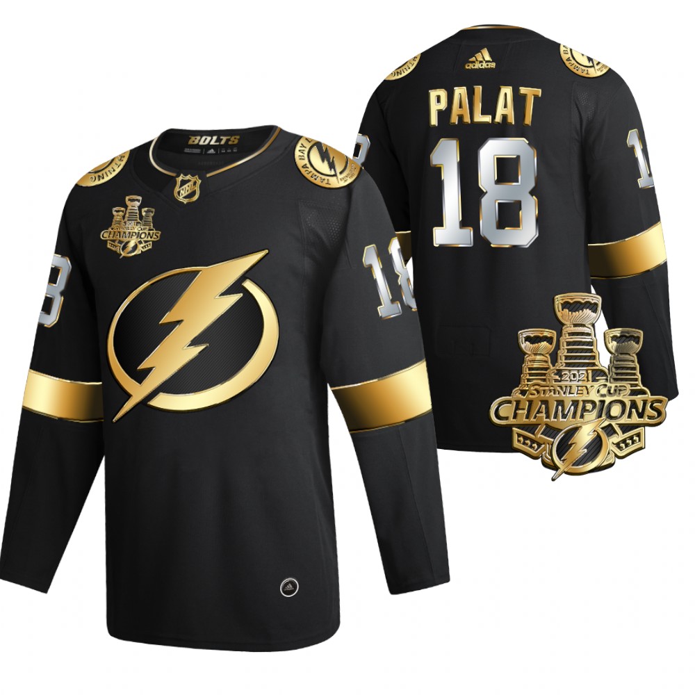 Lightning 3x Stanley Cup Champions Ondrej Palat Black Golden Authentic Jersey