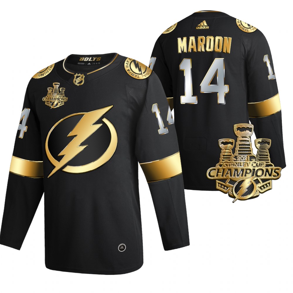 Lightning 3x Stanley Cup Champions Patrick Maroon Black Golden Authentic Jersey