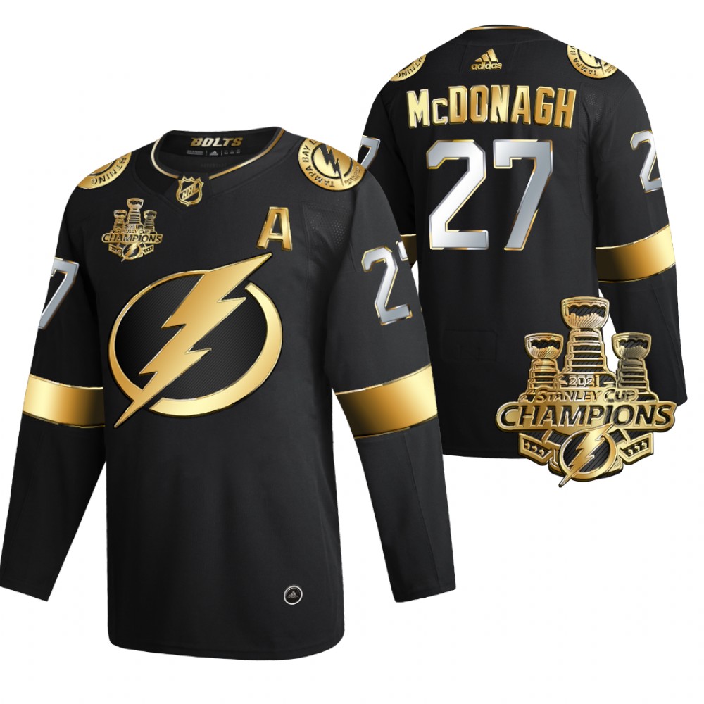 Lightning 3x Stanley Cup Champions Ryan McDonagh Black Golden Authentic Jersey