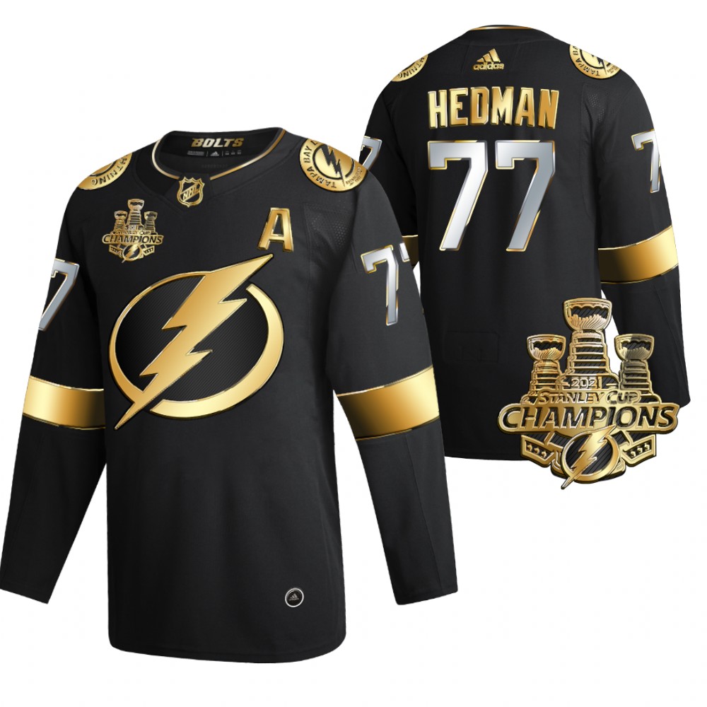 Lightning 3x Stanley Cup Champions Victor Hedman Black Golden Authentic Jersey