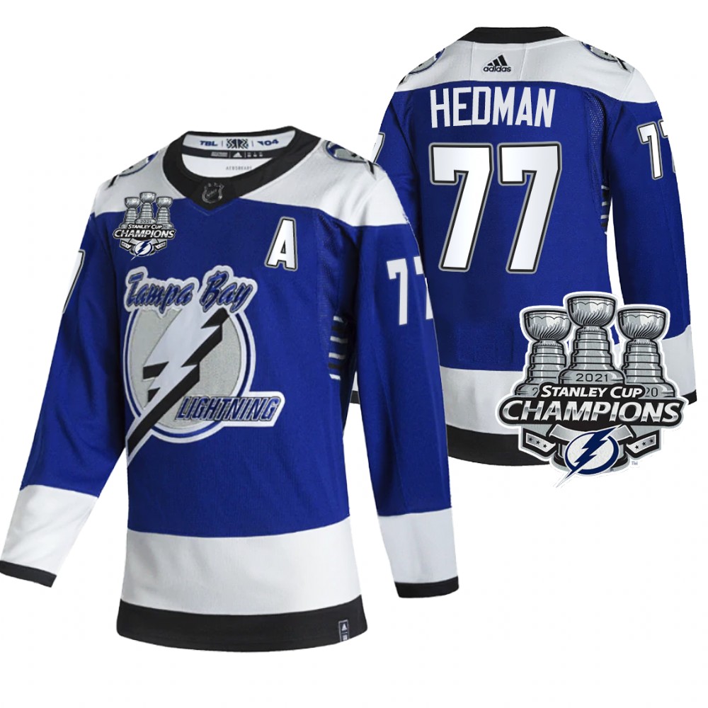 Lightning 3x Stanley Cup Champions Victor Hedman Blue Reverse Retro Jersey