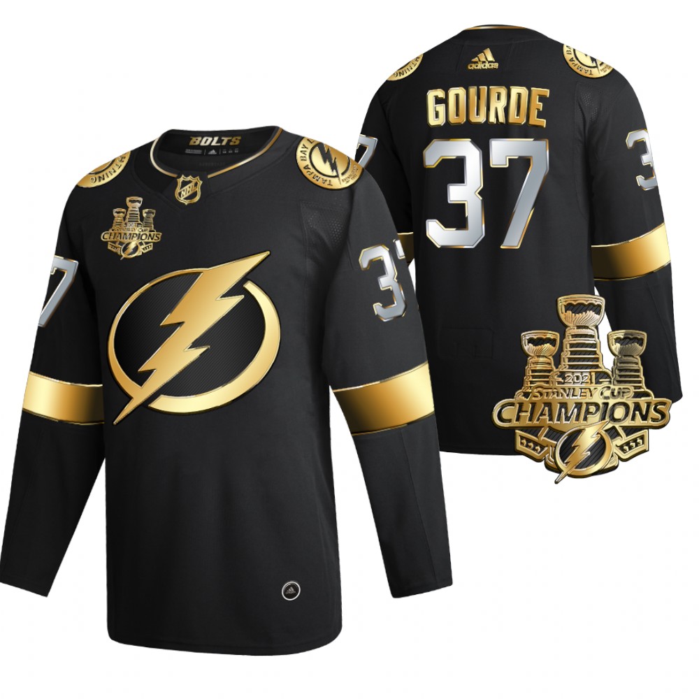 Lightning 3x Stanley Cup Champions Yanni Gourde Black Golden Authentic Jersey