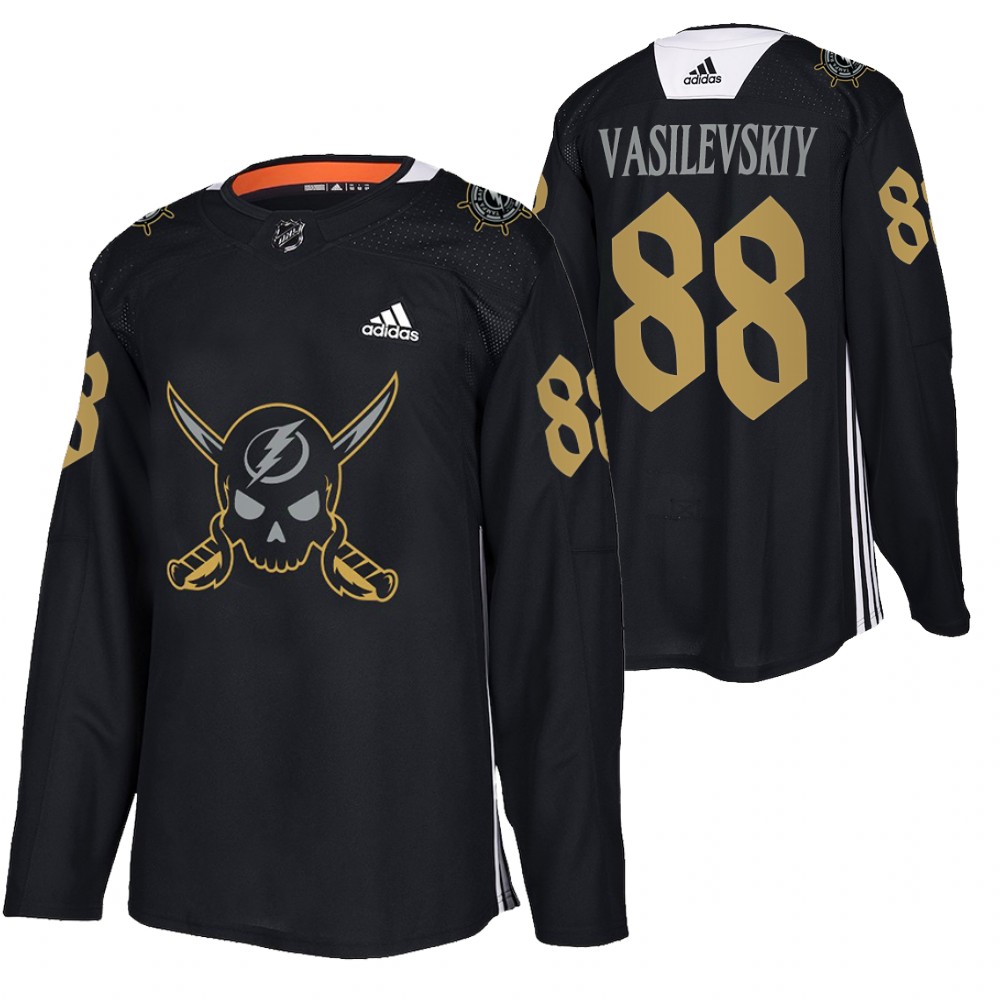Lightning Andrei Vasilevskiy 2022 Gasparilla inspired Black Pirate-themed Warmup Jersey