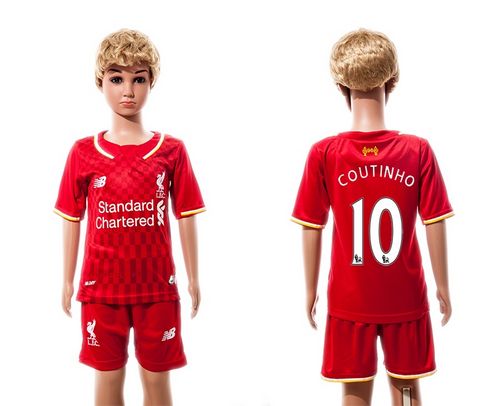 Liverpool #10 Coutinho Red Home Kid Soccer Club Jersey