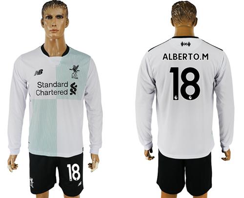 Liverpool #18 Alberto.M Away Long Sleeves Soccer Club Jersey