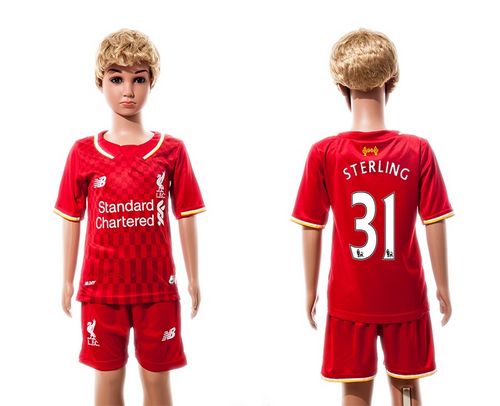 Liverpool #31 Sterling Red Home Kid Soccer Club Jersey