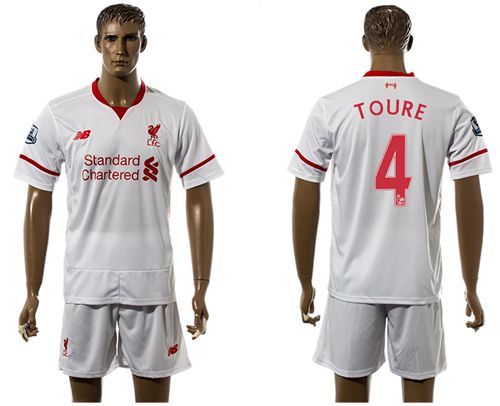 Liverpool #4 Toure White Soccer Club Jersey