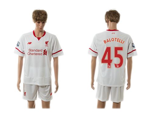 Liverpool #45 Balotelli White Soccer Club Jersey