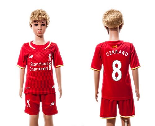 Liverpool #8 Gerrard Red Home Kid Soccer Club Jersey