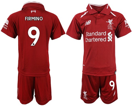 Liverpool #9 Firmino Red Home Kid Soccer Club Jersey
