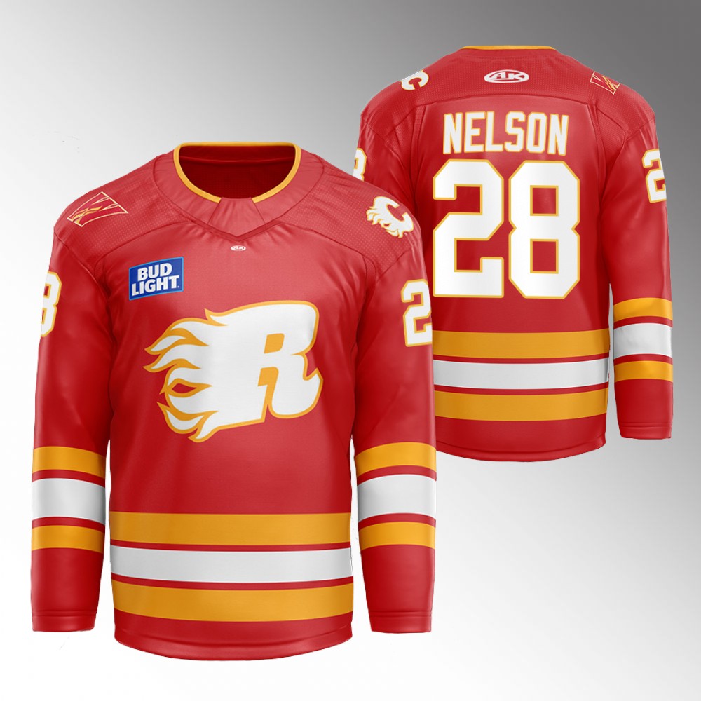Logan Nelson Flames Flames X Rush X CGY Wranglers Jersey Red Warmup
