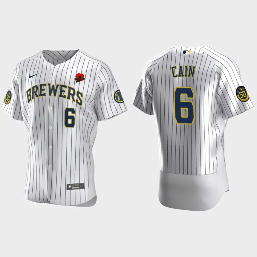 Lorenzo Cain Milwaukee Brewers 2021 Memorial Day Authentic Jersey – White