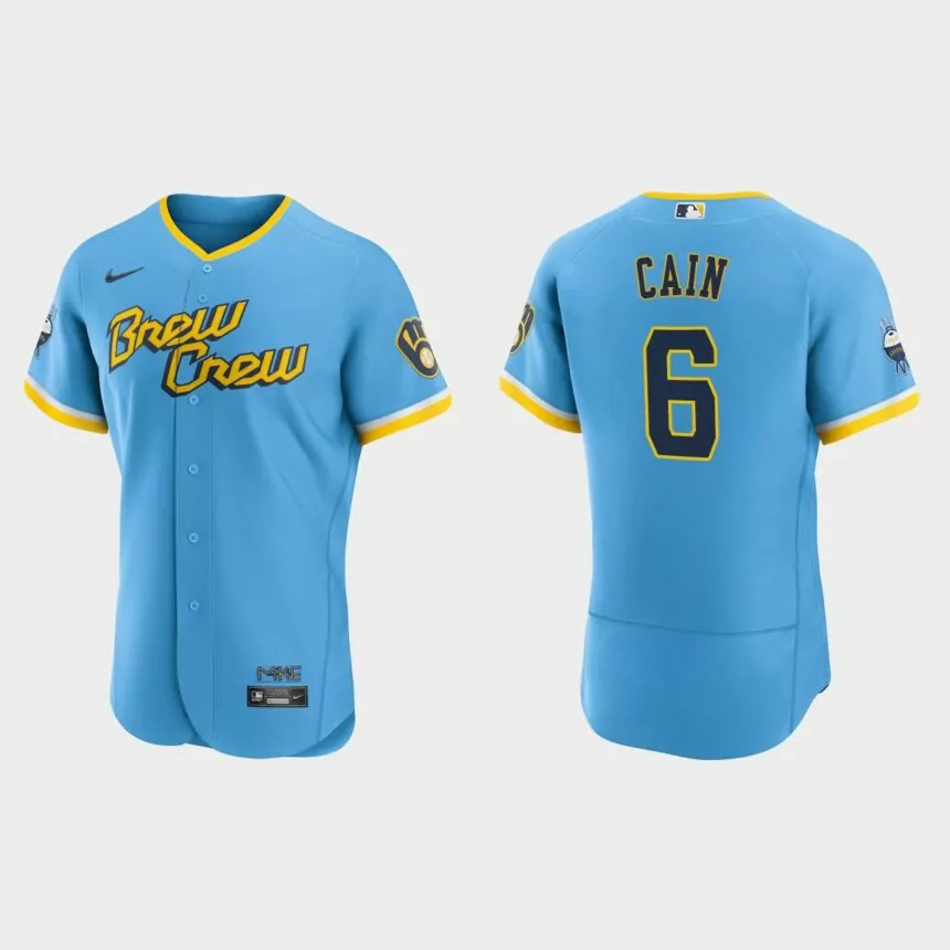 Lorenzo Cain Milwaukee Brewers 2022 City Connect Authentic Jersey – Powder Blue