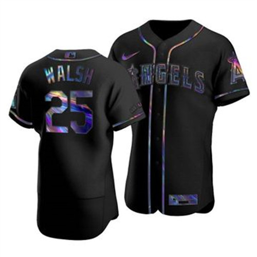 Los Angeles Angels #25 Jared Walsh Men's Nike Iridescent Holographic Collection MLB Jersey - Black