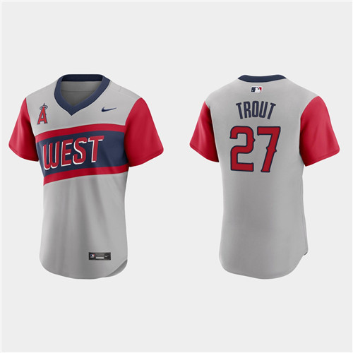Los Angeles Angels #27 Mike Trout Men's Nike Gray 2021 Little League Classic Authentic MLB Jersey