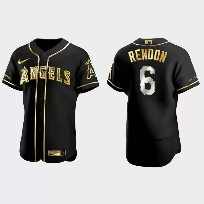 Los Angeles Angels #6 Anthony Rendon Gold Edition Authentic Jersey – Black