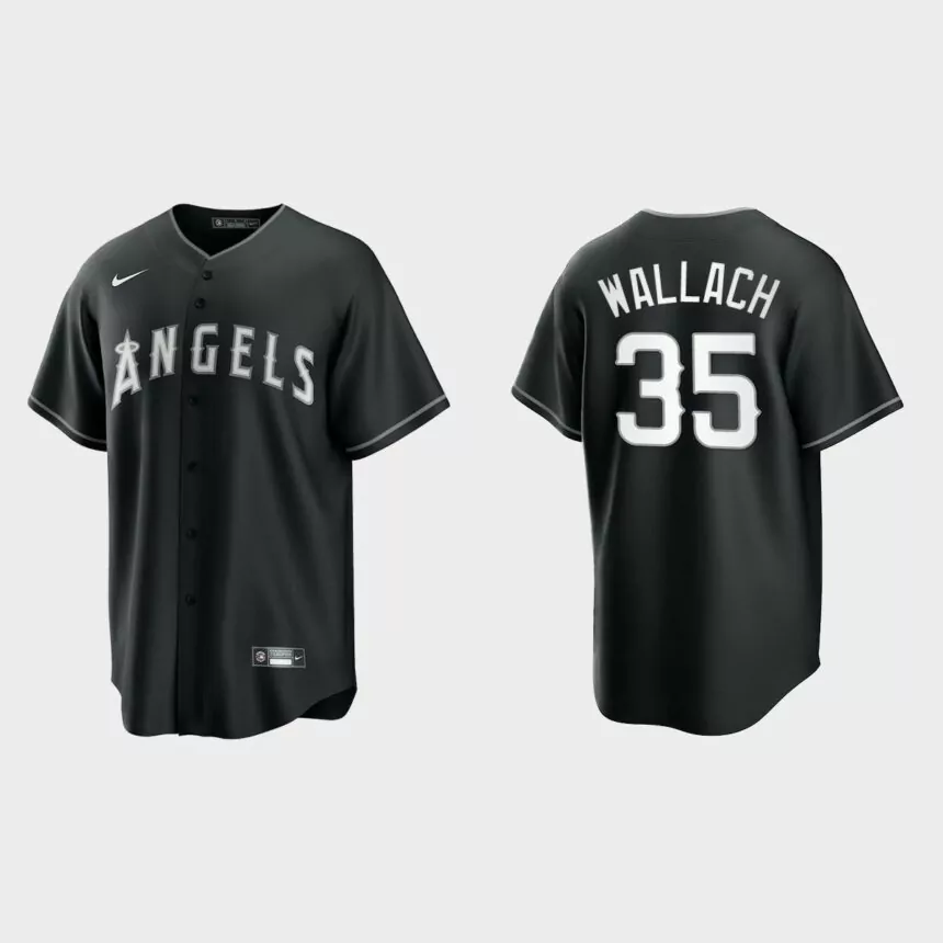 Los Angeles Angels Chad Wallach Replica Official Jersey – Black White