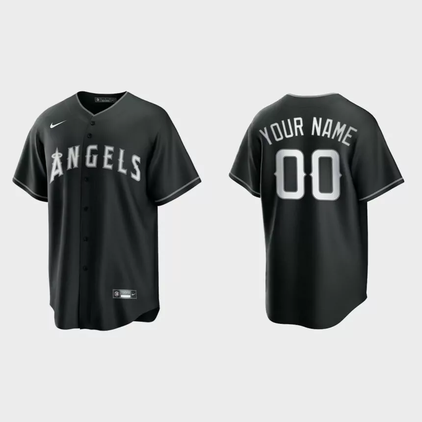 Los Angeles Angels Custom 2021 All Black Fashion Replica Jersey – Black White