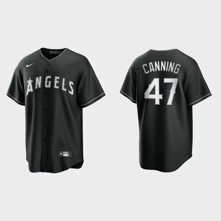 Los Angeles Angels Griffin Canning 2021 All Black Fashion Replica Jersey – Black White