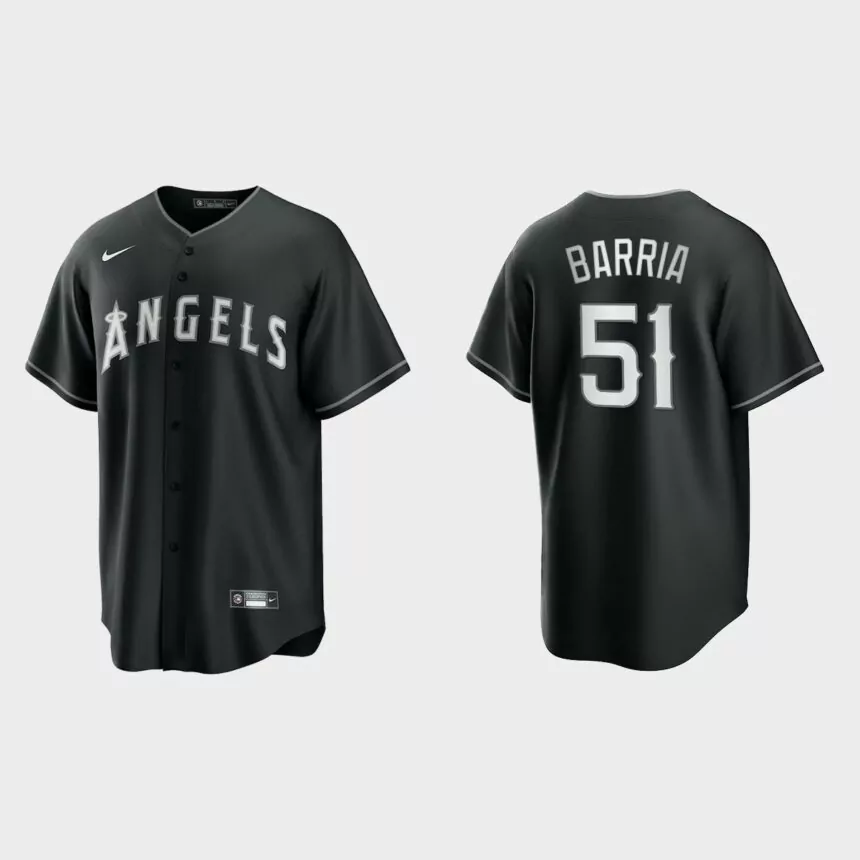 Los Angeles Angels Jaime Barria 2021 All Black Fashion Replica Jersey – Black White
