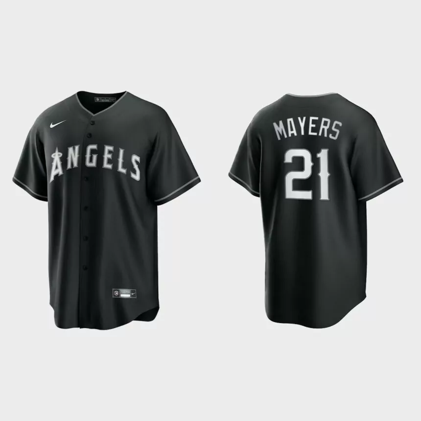 Los Angeles Angels Mike Mayers 2021 All Black Fashion Replica Jersey – Black White