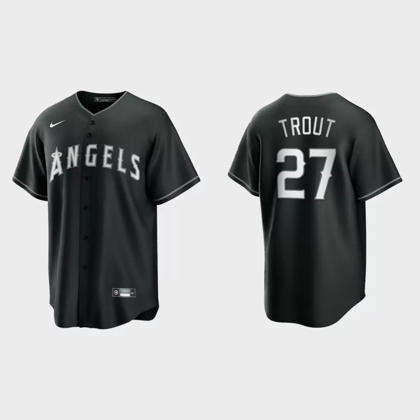 Los Angeles Angels Mike Trout 2021 All Black Fashion Replica Jersey – Black White